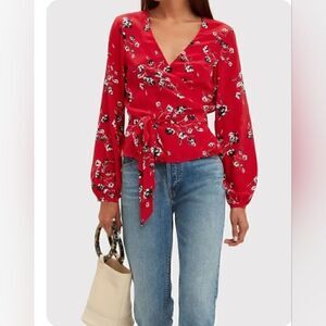 Intermix "Devon" silk red black  wrap  blouse